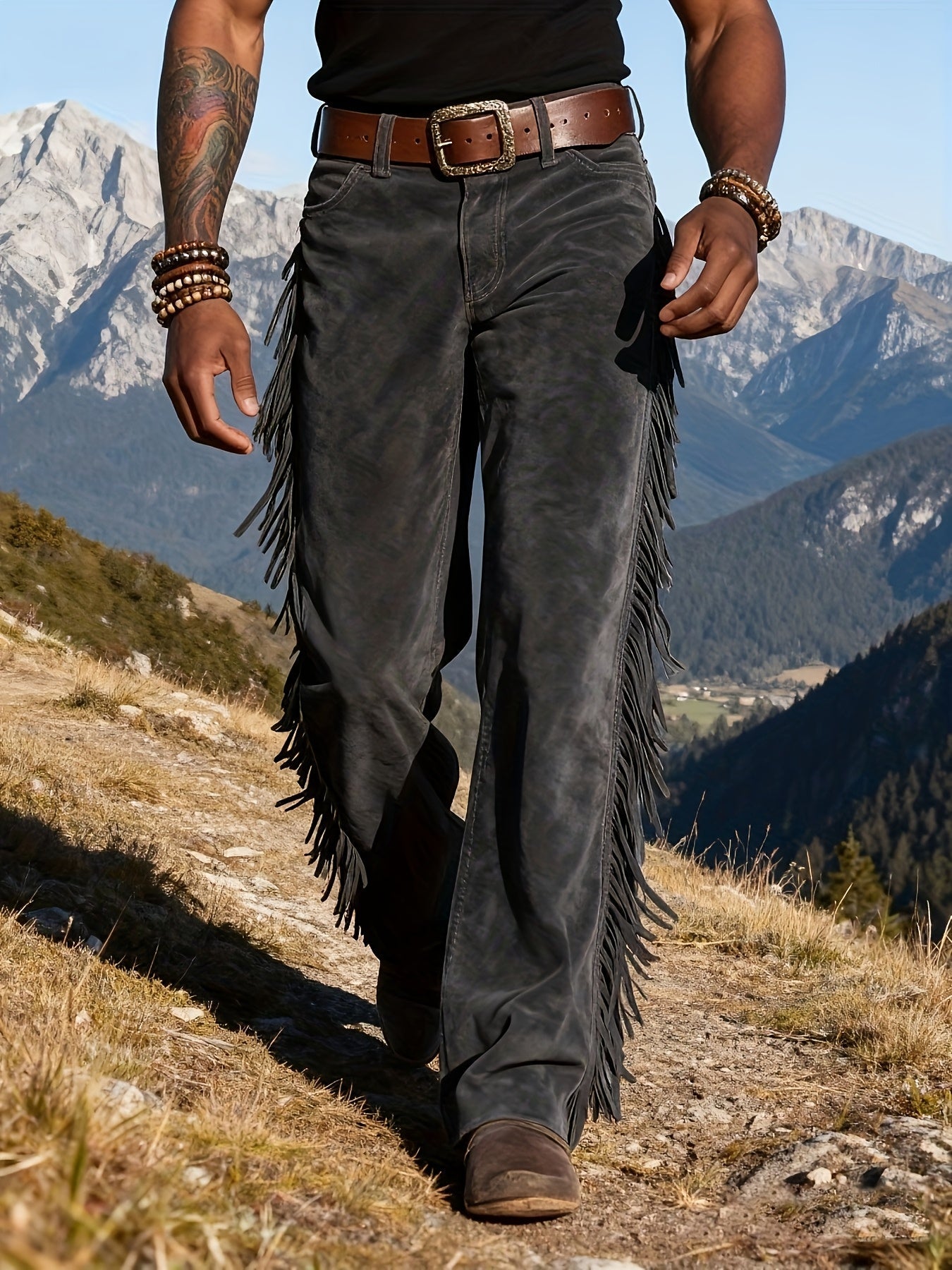 Lässiger Wildlederlook für Herren mit Fransen locker bequemer Westernstil