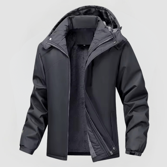 Herren Jacke Langarm Wasserdicht Fleece-Futter Kapuze Reißverschluss Regular Fit Outdoor Freizeit Winter