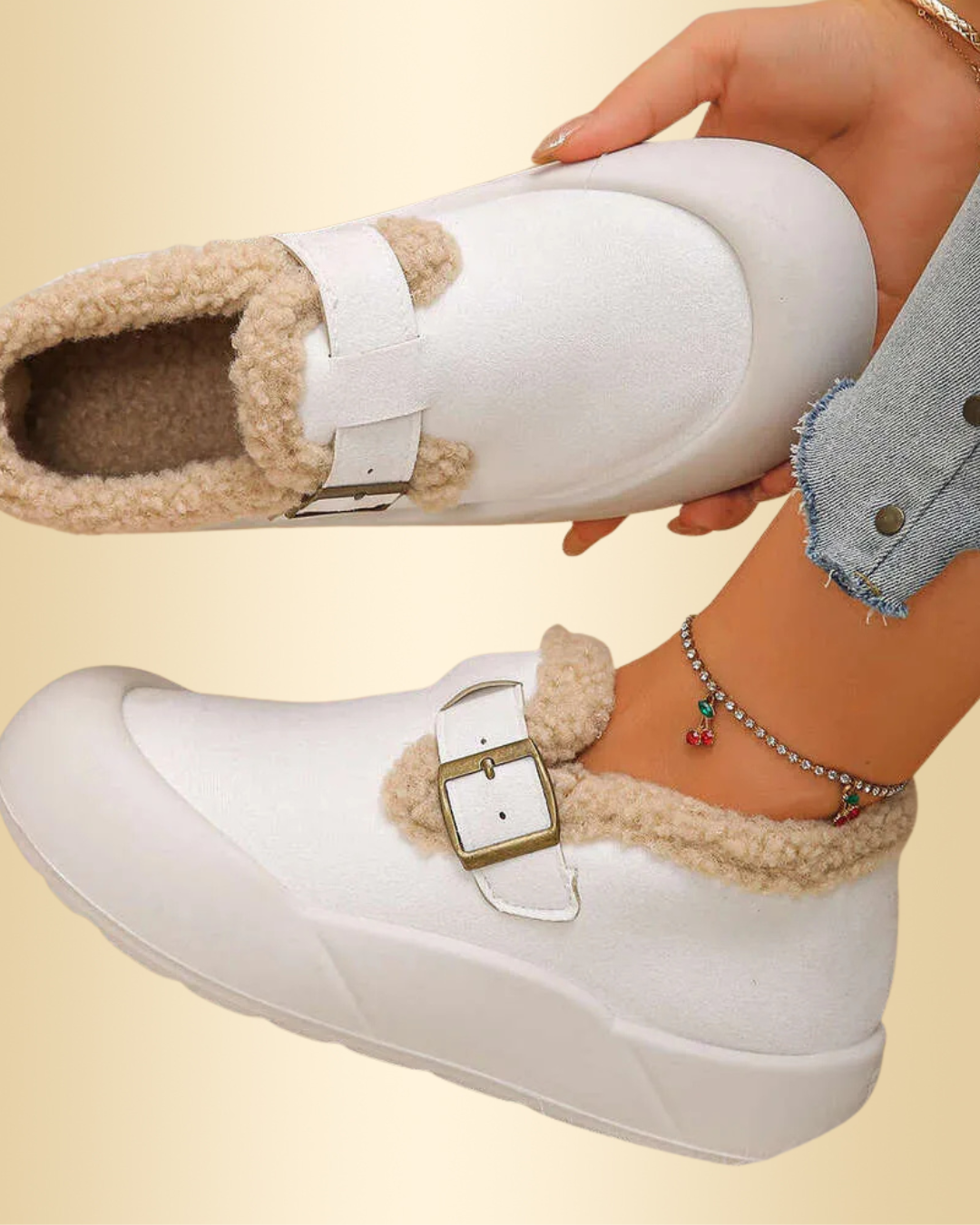 Damen Slip-on Wildleder Optik Fleece Futter rutschfester Slip-On bequem warm