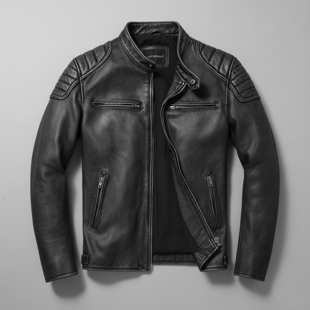 Herren Lederjacke Rindsleder Vintage Look moderne Passform Reißverschlusstaschen