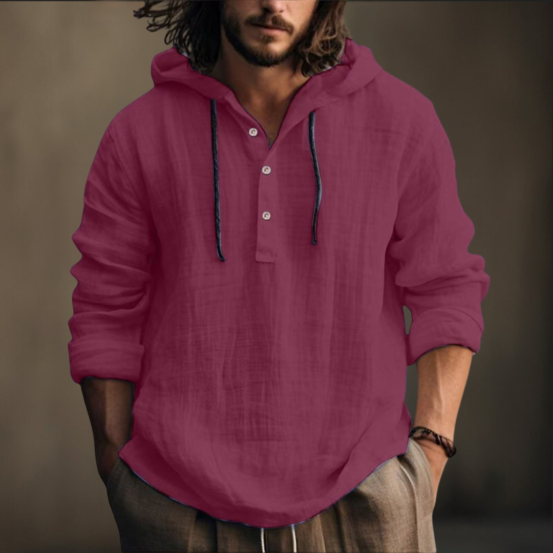 Herren Kapuzenshirt-Langarm-Knopfleiste Kapuze locker sitzend, bequem, vielseitig