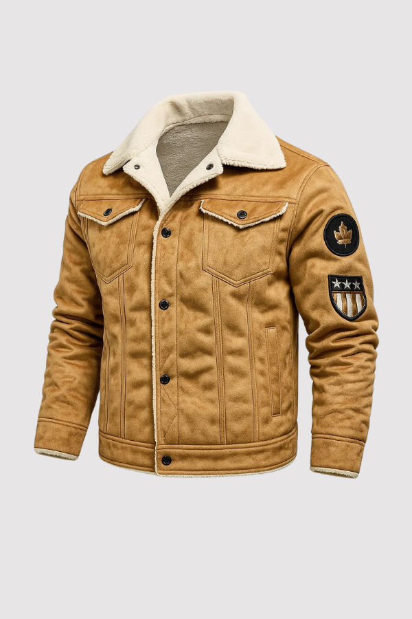 Herren Winterjacke Kunstfell warm gefüttert langarm einfarbig Freizeitjacke