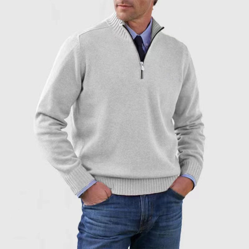 Herren Strickpullover, halber Reißverschluss Stehkragen leicht warm bequem vielseitig