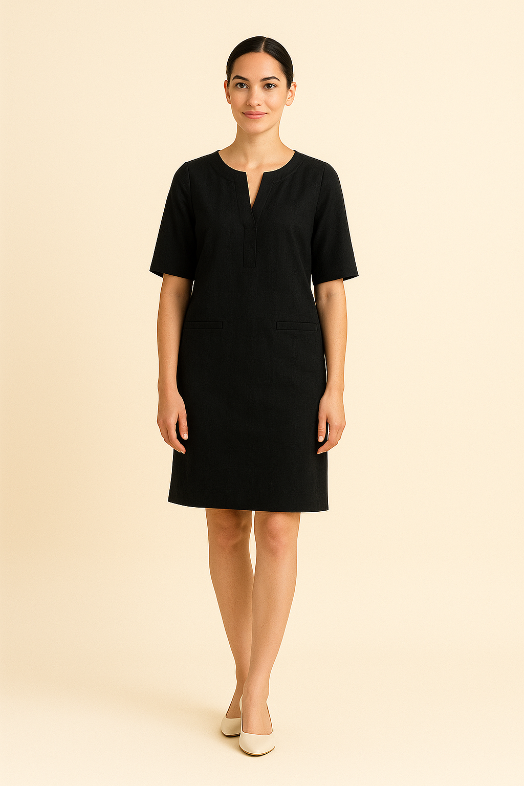 WILHELM | Sommerliches Damen Kleid in Leinenoptik mit taillierter Passform luftig & leicht