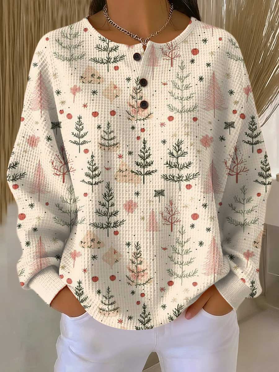 Damen Pullover Waffelstrick Langarm lose warme bequeme Passform