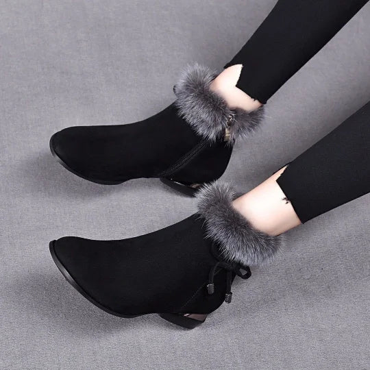 Damen Leder Winterstiefel gefüttert rutschfest warm bequem