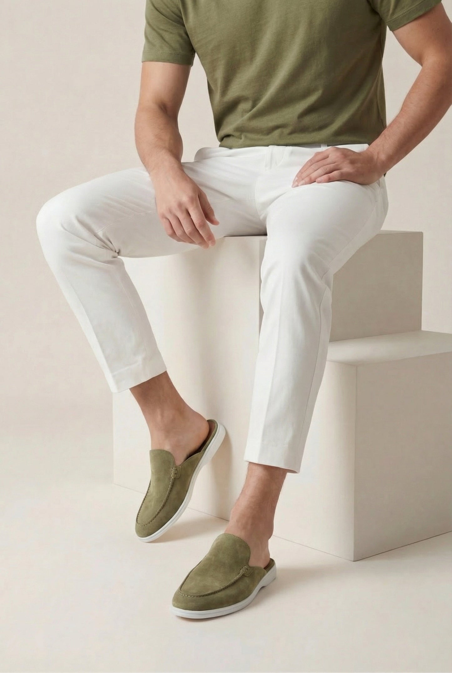Herren Clogs Oliv Slip-On Schuhe Bequeme Freizeitschuhe Offene Ferse Alltagsschuhe