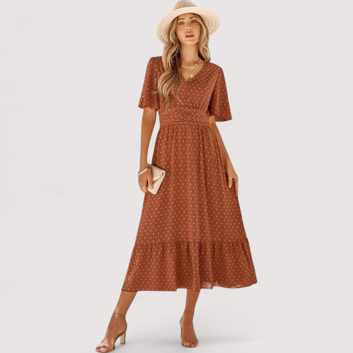 Damen Maxikleid V-Ausschnitt mittlere Taille fließend leicht elegant