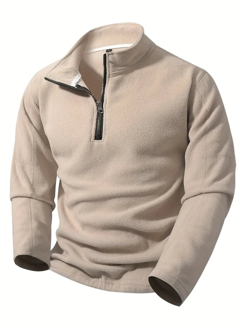 Herren Fleece Sweatjacke Halber Reißverschluss Stehkragen warm bequem