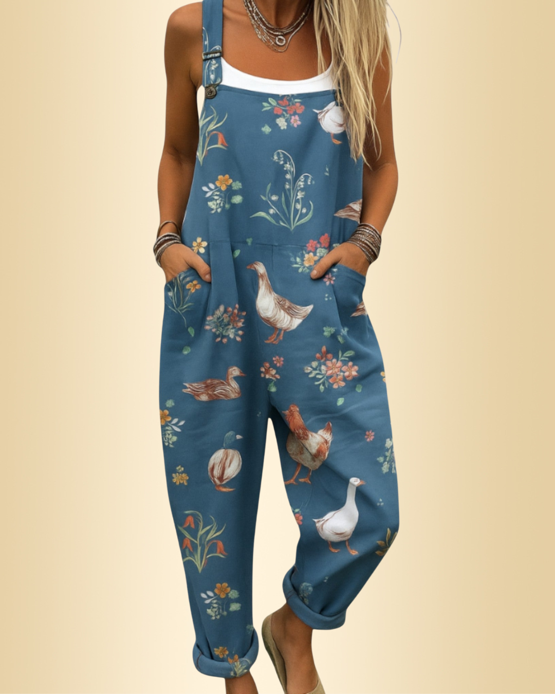 Damen Jumpsuit weit geschnitten, lockere Passform, fließend, bequem