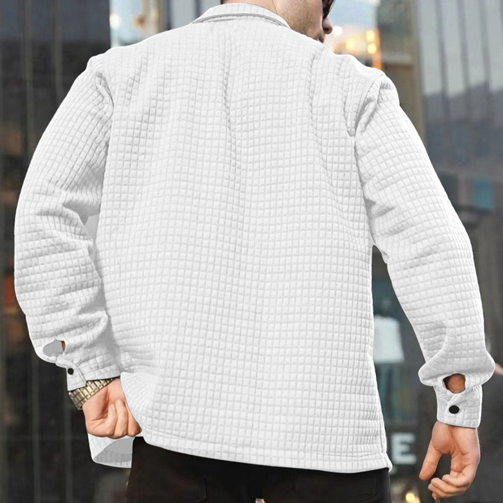 Herrenjacke Polyester Waffelstruktur einfarbiger Kragen Turndown Langarm regulär Lässig Frühling Herbst Winter