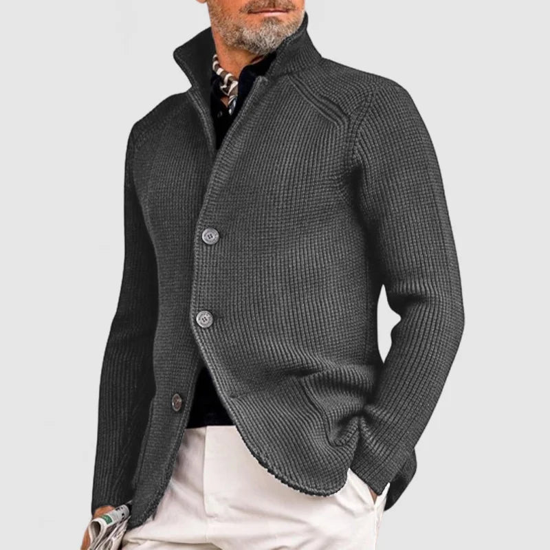 Herren Strickjacke Regular Fit Stehkragen Weich Warm Alltag Business Casual Komfort