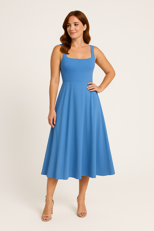 WILHELM | Sommerliches Damen A-Linien Midikleid mit eckigem Ausschnitt