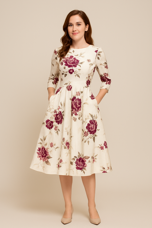 WILHELM | Damen Florales Sommerkleid mit A-Linie und 3/4-Ärmeln luftig & leicht