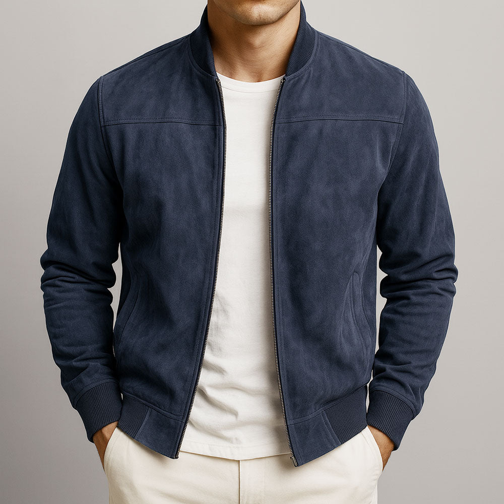 Herren Jacke Regular Fit Wildleder Bomber Stil Weich Atmungsaktiv Elegant Alltag Formal