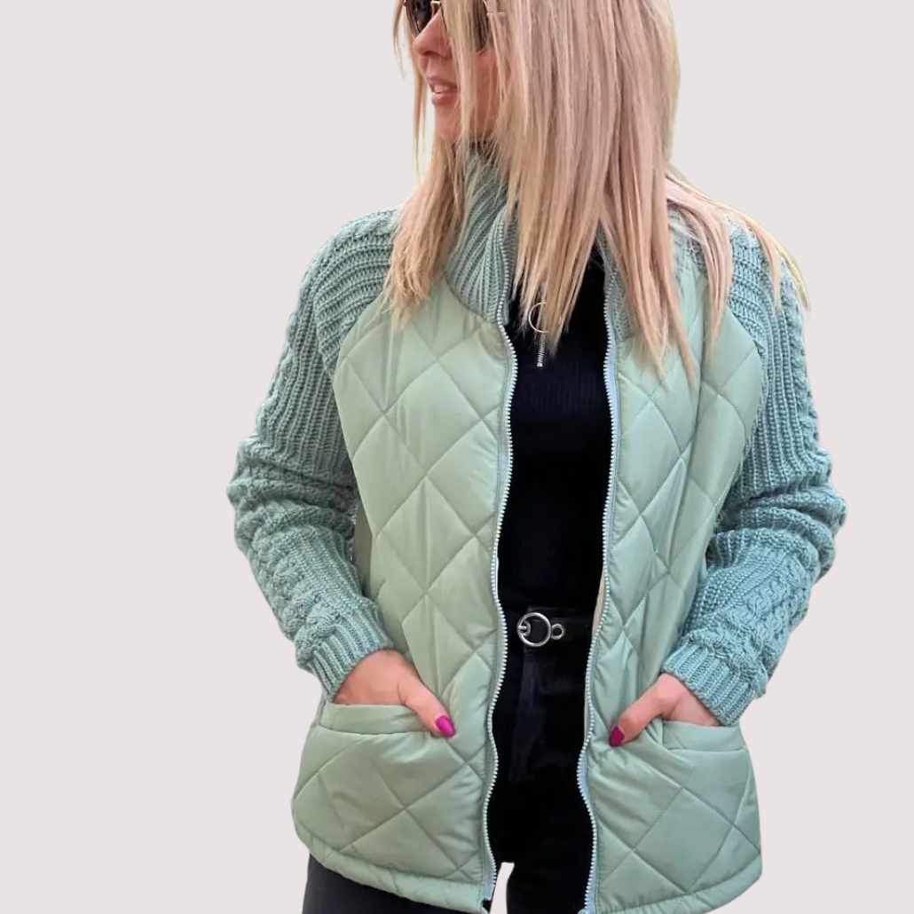 Damen Strickjacke Patchwork einfarbig Langarm Lockerer Fit Hüftlang Freizeit Übergangsjacke Strick