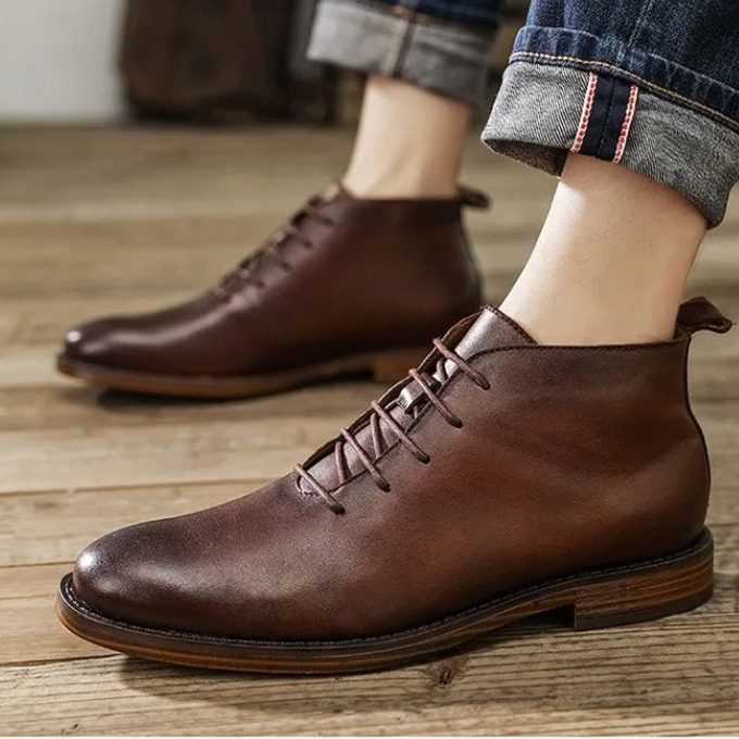 Herren Stiefel Leder elegant rutschfest Zuglasche bequem klassisch Alltag Business Casual