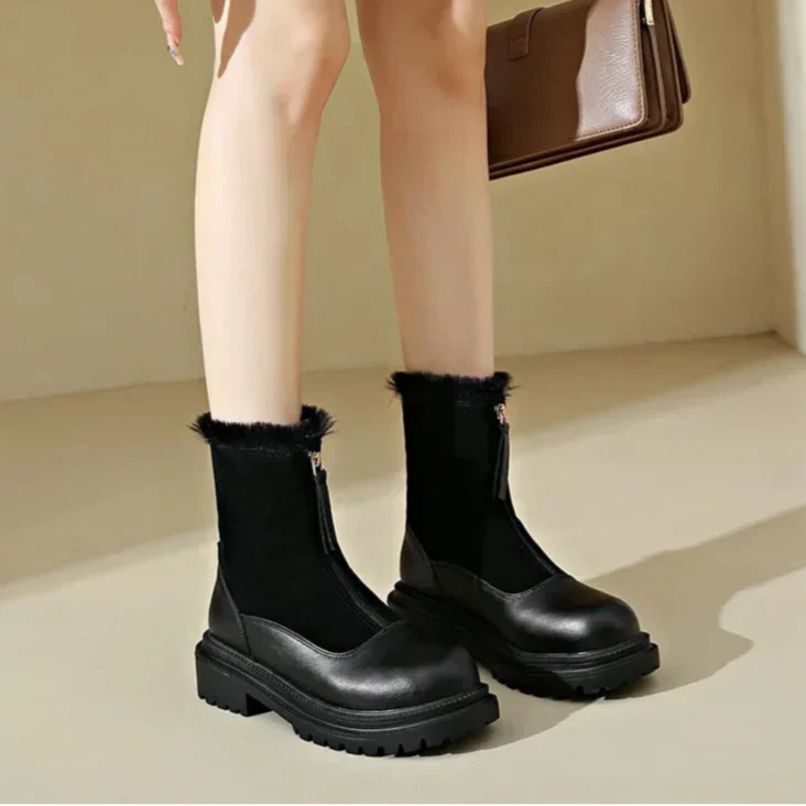 Damen flache Stiefeletten Profilsohle rutschfeste warme bequeme Winterstiefel