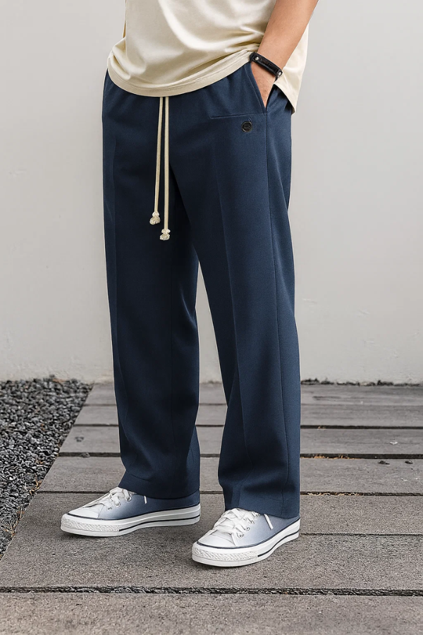 Herren Casual Hose Kordelzug Regular Fit Schlank Komfortabel Verstellbarer Bund