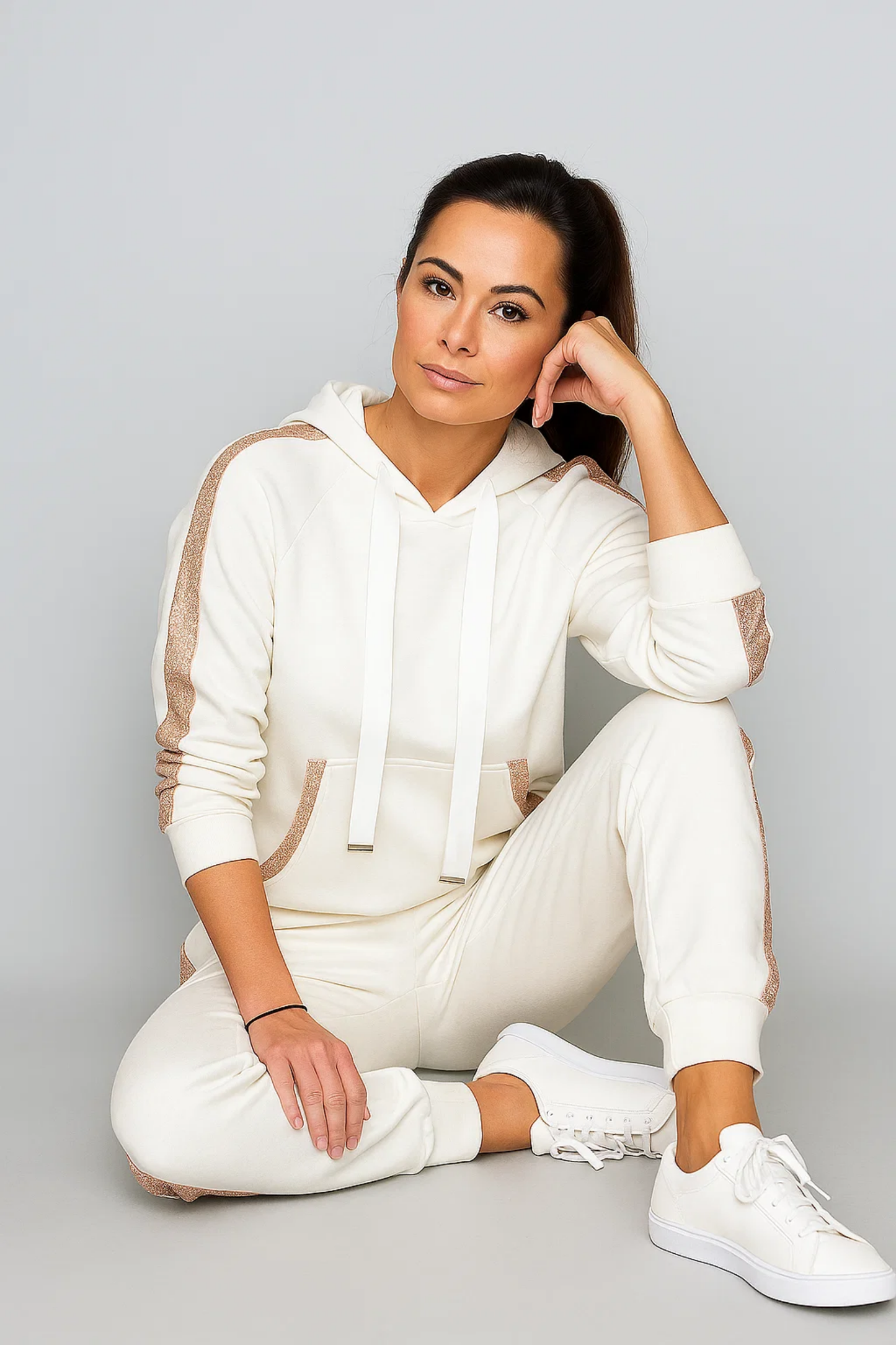 Damen Zweiteiler Regular Fit Kapuzenoberteil mit Kordelzug Hose Langarm Casual Trainingsset 2-teilig