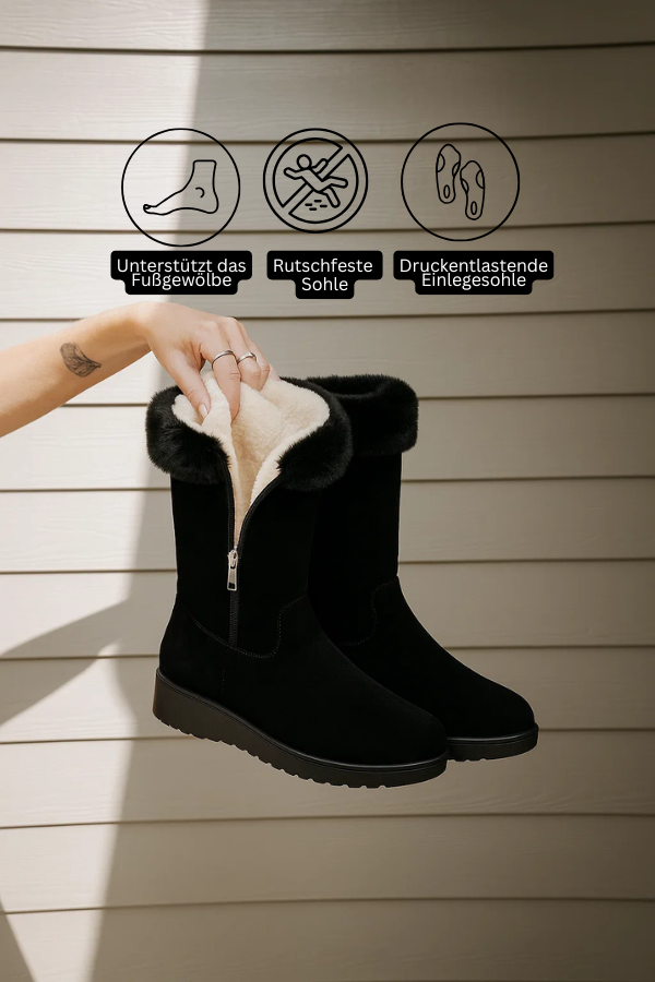 Damen Winterstiefel Reißverschluss rutschfest gefüttert solide warm bequem