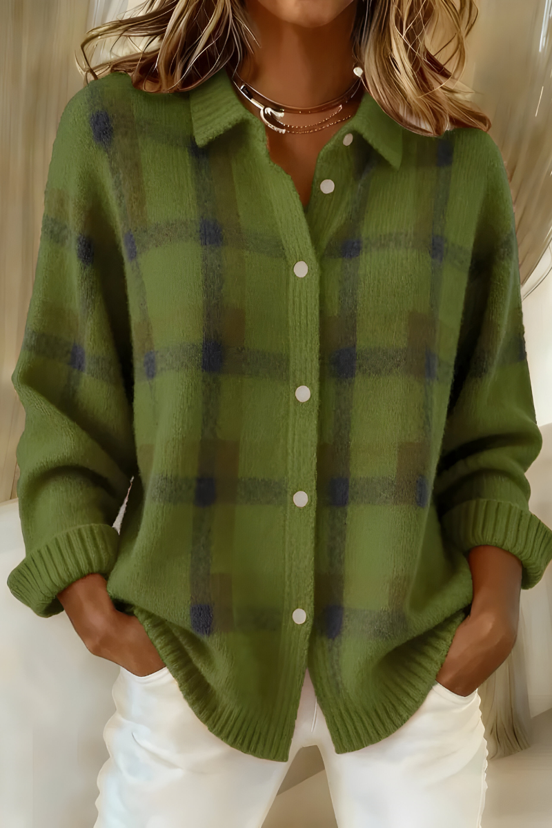 Damen Strickcardigan Karomuster Lässig Warm Komfort Alltag
