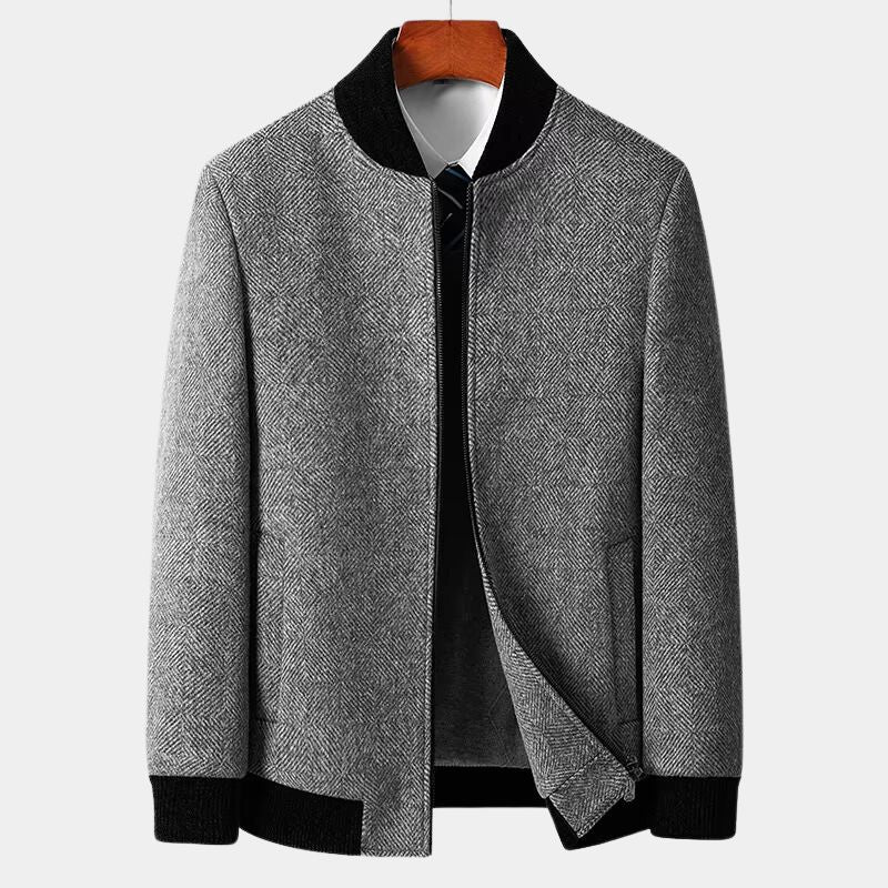 Herren Wolljacke Fischgrätmuster Stehkragen Eleganter Schnitt Klassischer Stil