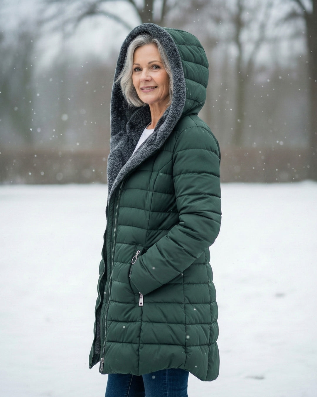 Damen Wintermantel Lang A Linie Gesteppt Kapuze Wasserabweisend Elegant