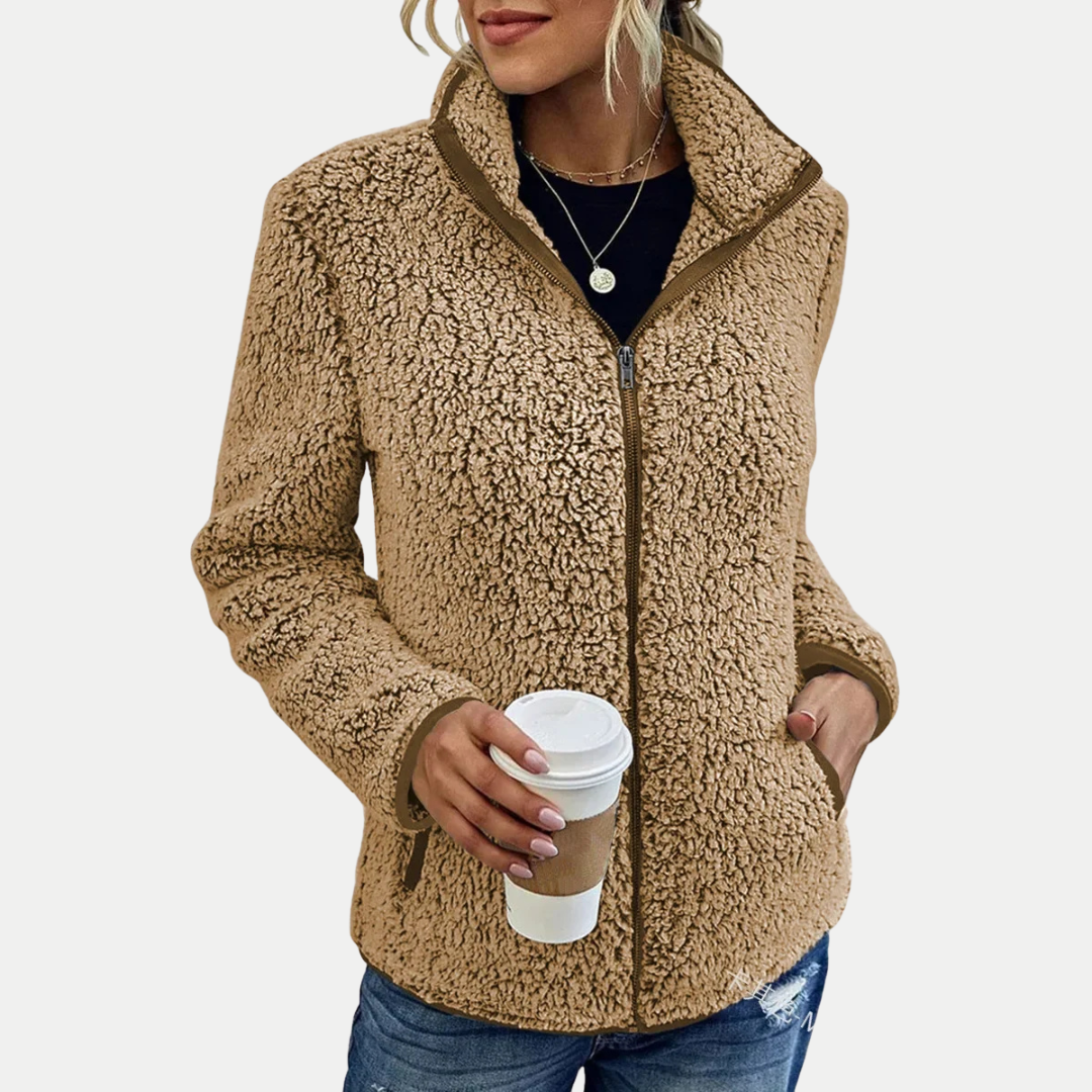 Damen Fleecejacke Langarm Regular Fit Reißverschluss Leicht Warm Freizeit Übergangsjacke