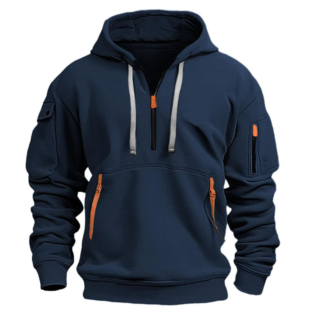 Herren Kapuzenpullover Regular Fit Mehrfachtaschen Reißverschluss Kontrastdetails Casual Alltag Outdoor Hoodie