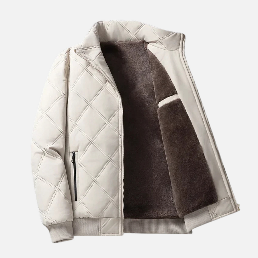Herren Jacke Rautenmuster Stehkragen Reißverschluss Taschen Regular Fit Winter Übergangsjacke