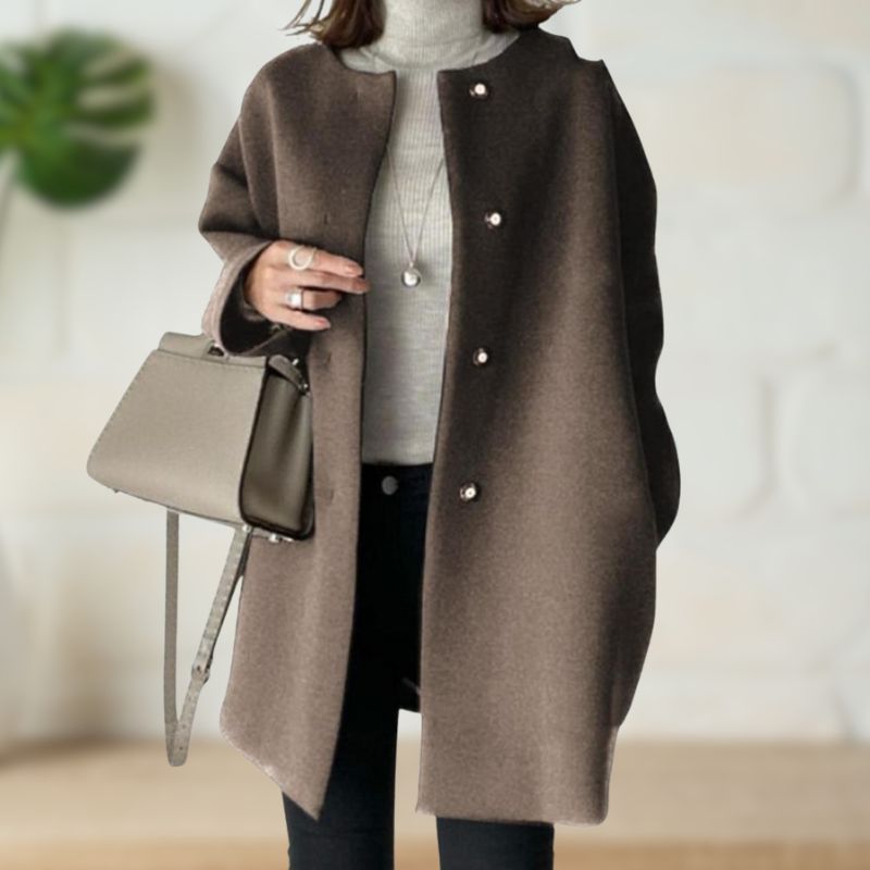 Damen Mantel Mittellang Elegant Lockerer Schnitt Knopfleiste Warm Casual