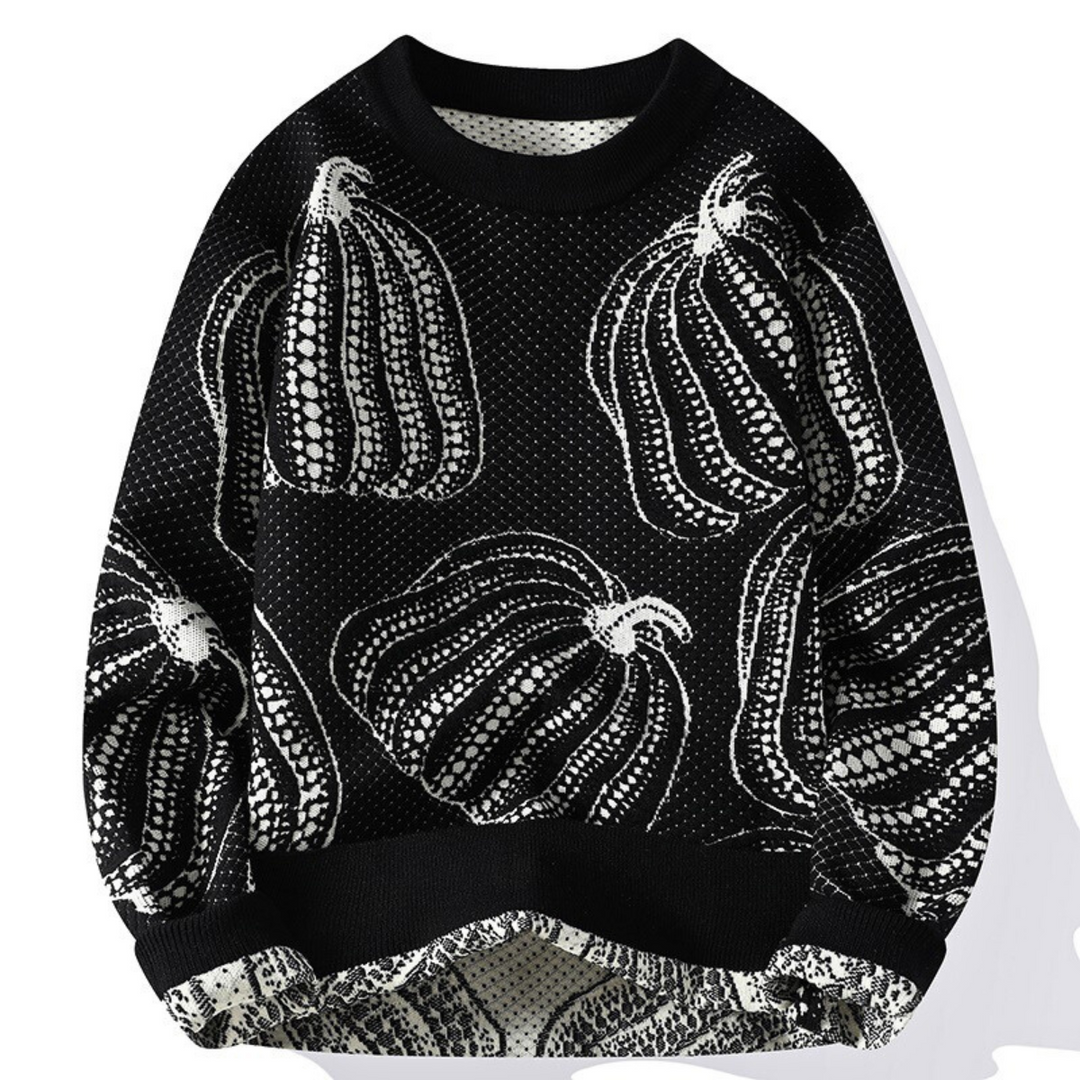 Damen Strickpullover Kürbismuster locker geschnitten warme bequeme Langarm