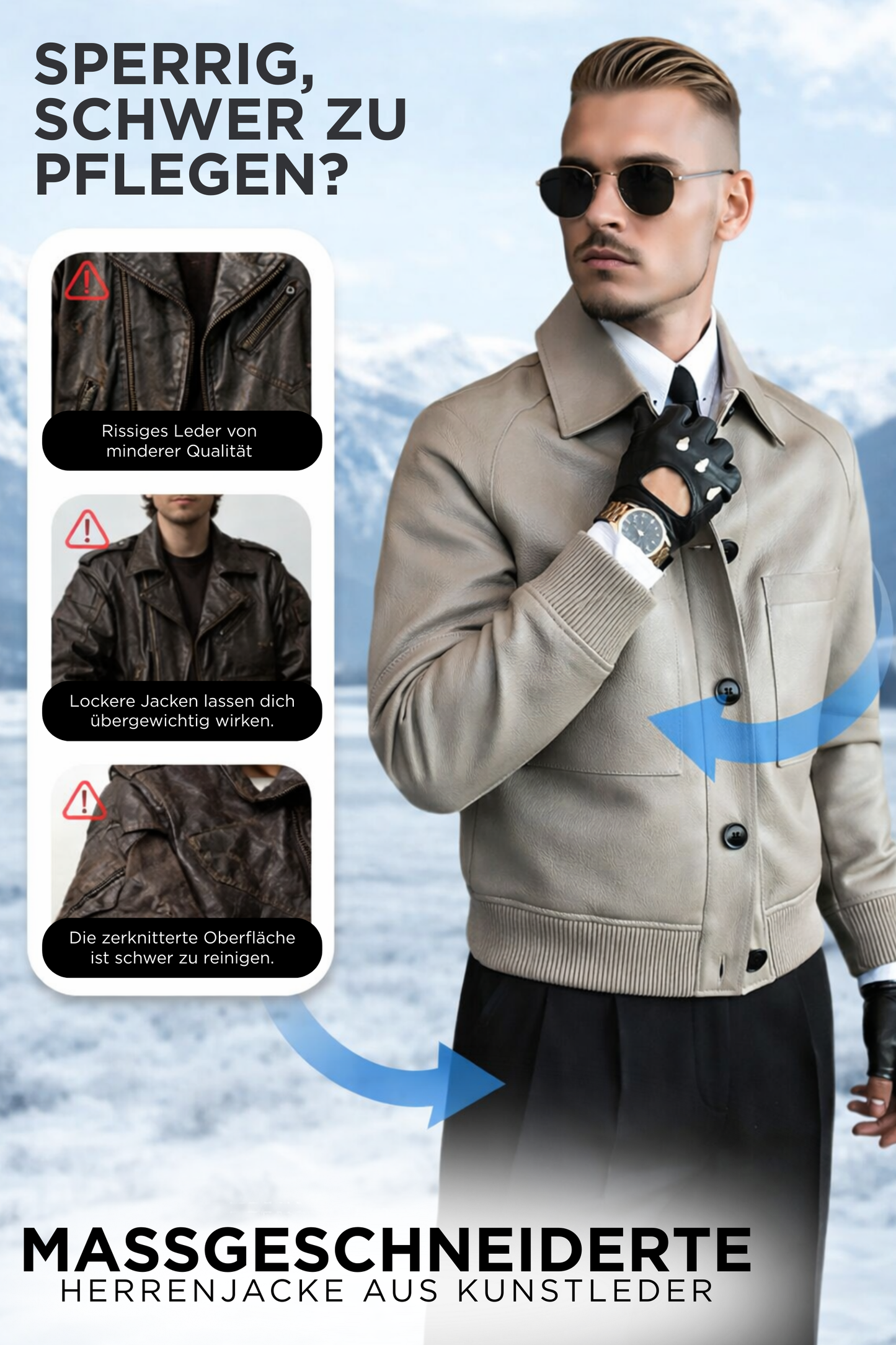 Herren Kunstlederjacke Regular Fit Klassischer Kragen Einreihig Warm Gefüttert Casual Elegant Freizeit
