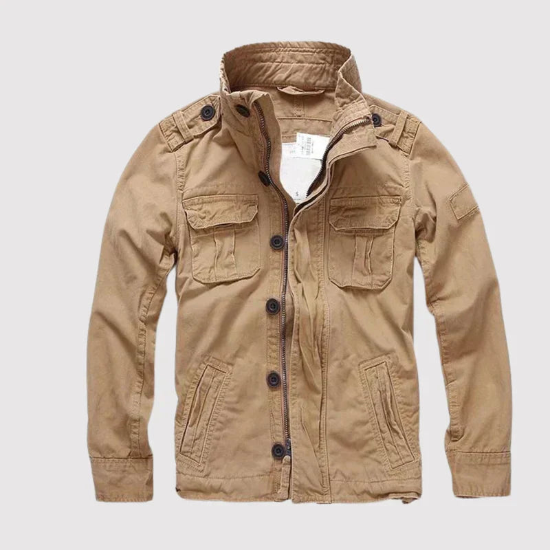 Herren Jeansjacke Slim Fit Vintage Mehrtaschen Military Stil Übergangsjacke Casual Freizeit