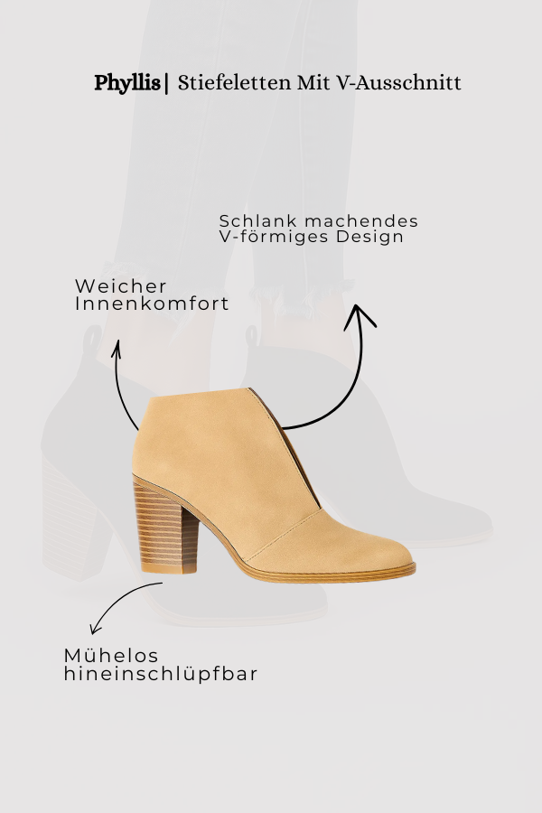 Damen Stiefeletten V-Ausschnitt Blockabsatz Slip-On bequem vielseitig