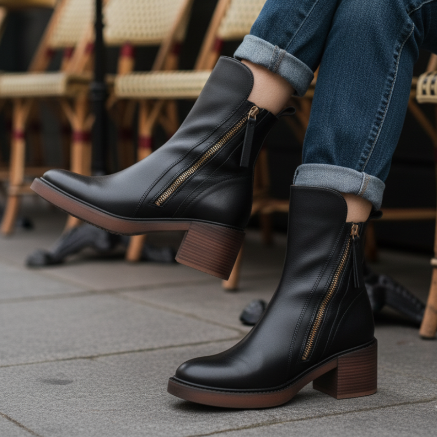 Damen Lederstiefel quadratischer Absatz rutschfest bequem elegant vielseitig