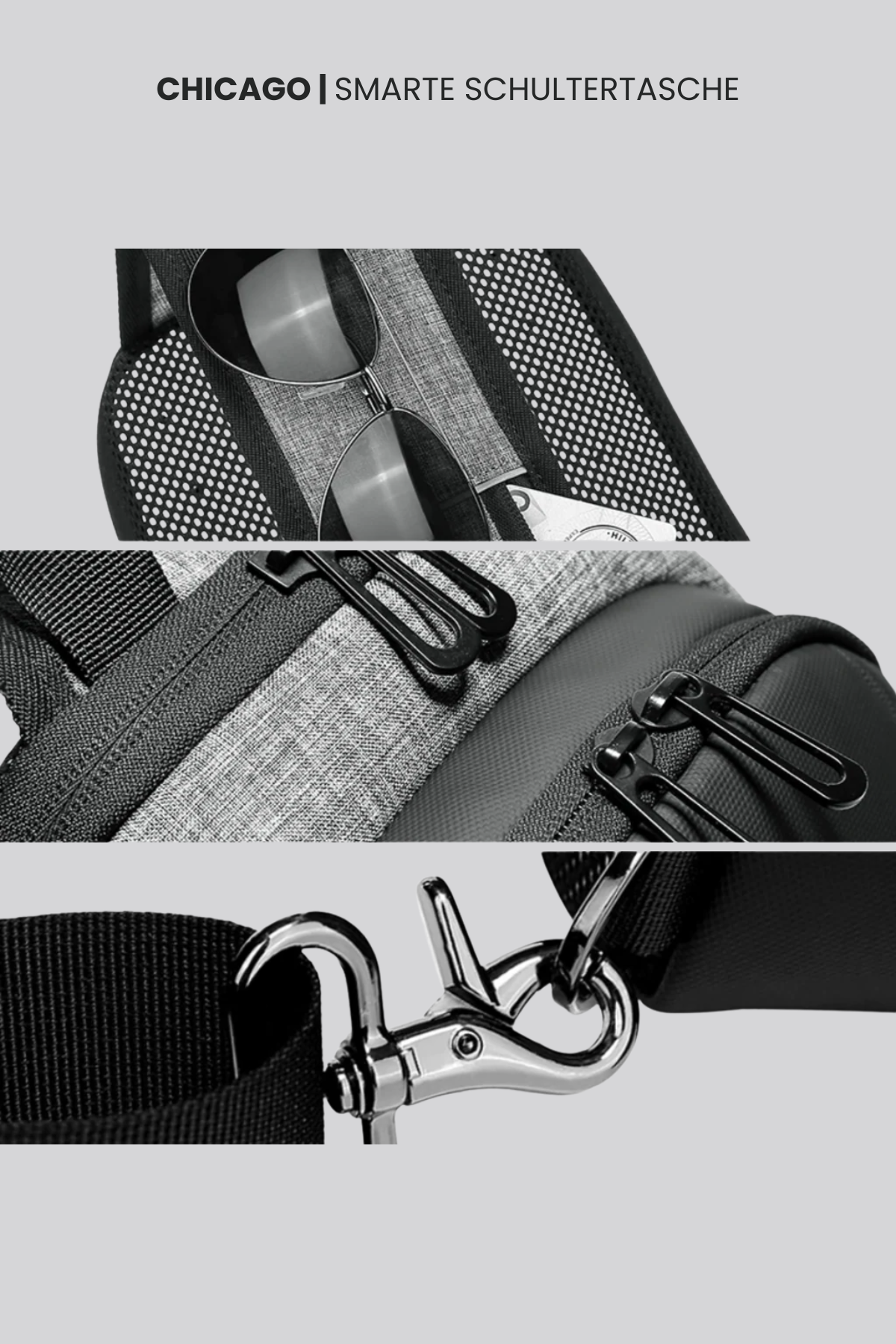 Unisex Schultertasche groß funktional wasserfest USB Anschluss verstellbarer Gurt