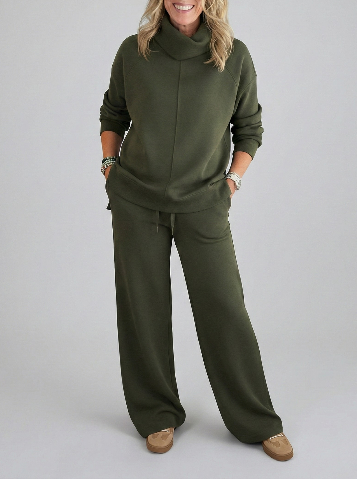 Damen zweiteiliges Set lose bequeme minimalistische atmungsaktive elegante Passform
