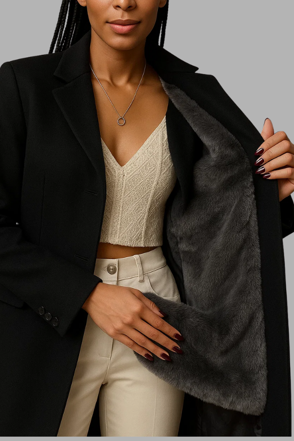Damen Wintermantel Lang Elegant Revers Tailliert Warm Gefüttert Klassisch