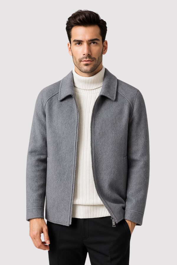 Herren Jacke Slim Fit Reißverschluss Stehkragen Elegant Minimalistisch Übergangsjacke Casual Business