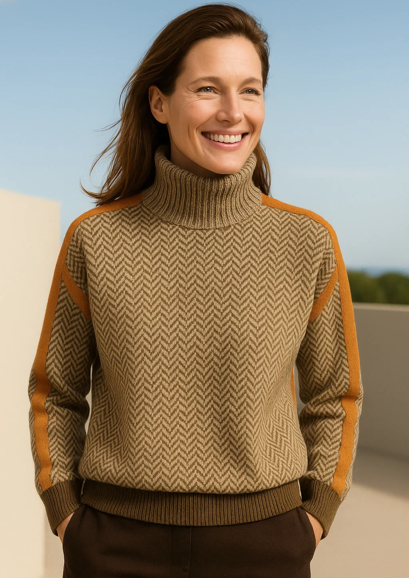Damen Pullover Stehkragen gestreift bequeme weiche warme moderne Passform