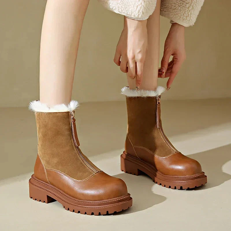Damen flache Stiefeletten Profilsohle rutschfeste warme bequeme Winterstiefel