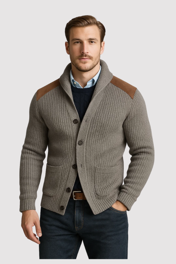 Herren Strickcardigan Regular Fit Struktur Strick Knopfleiste Taschen Warm Casual Business Alltag
