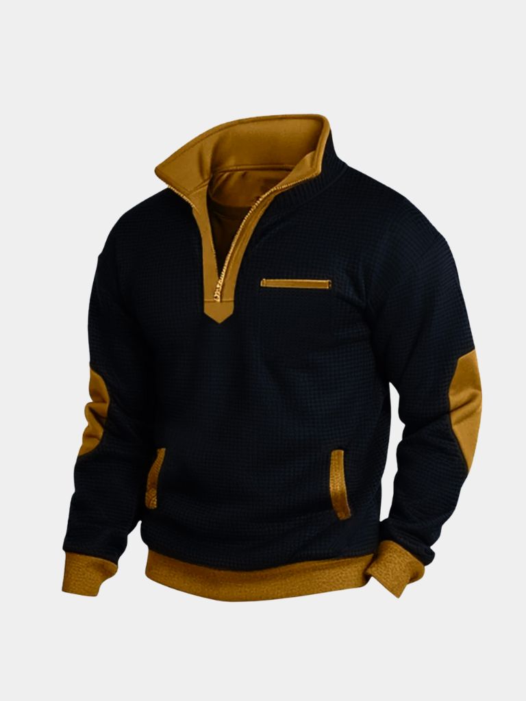 Herren Pullover Regular Fit Viertelreißverschluss Stehkragen Strick Casual Elegant Layering Alltag