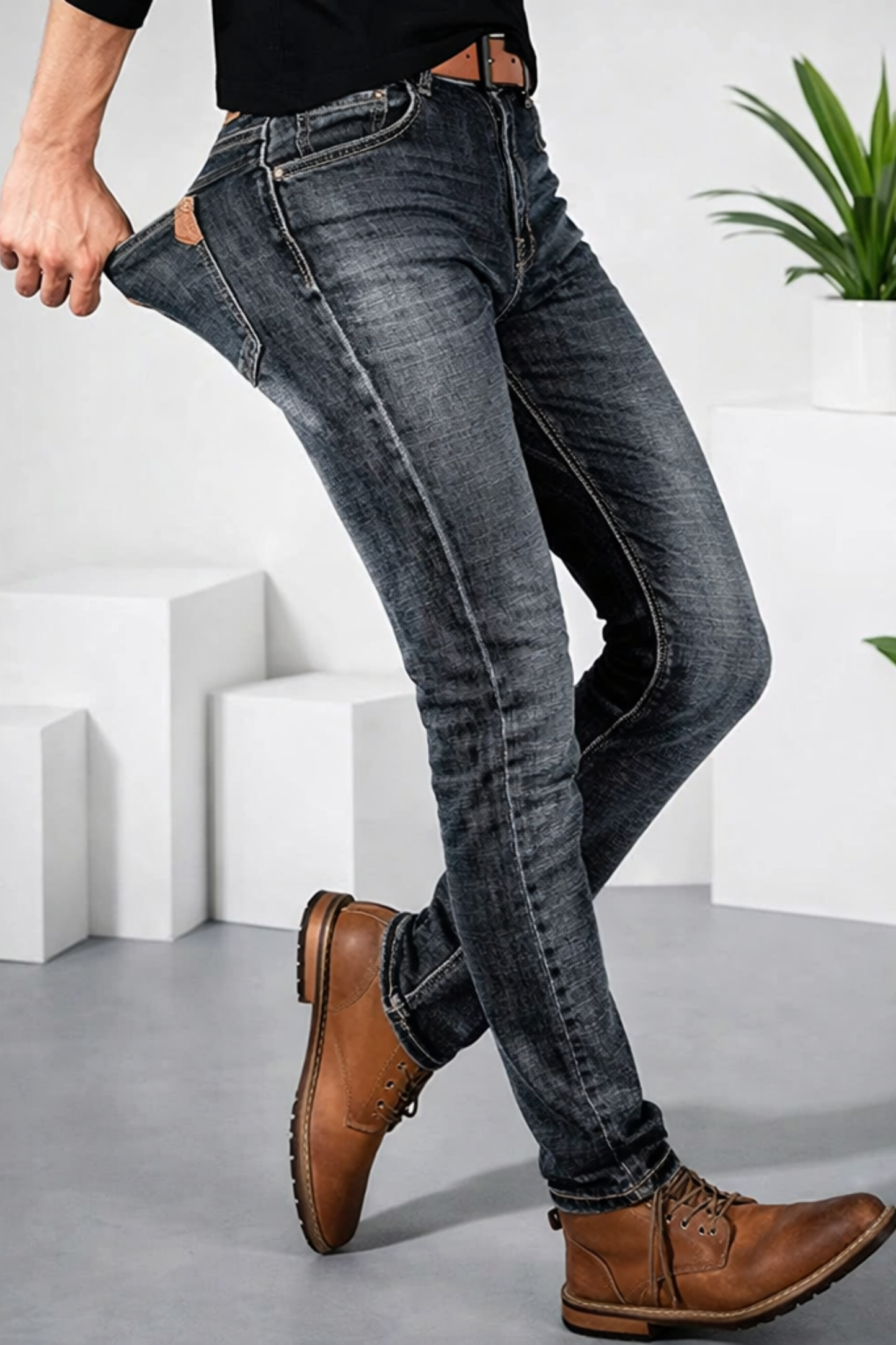 Herren Stretch Jeans konisch zulaufend flexible Passform bequemer Bund Alltag