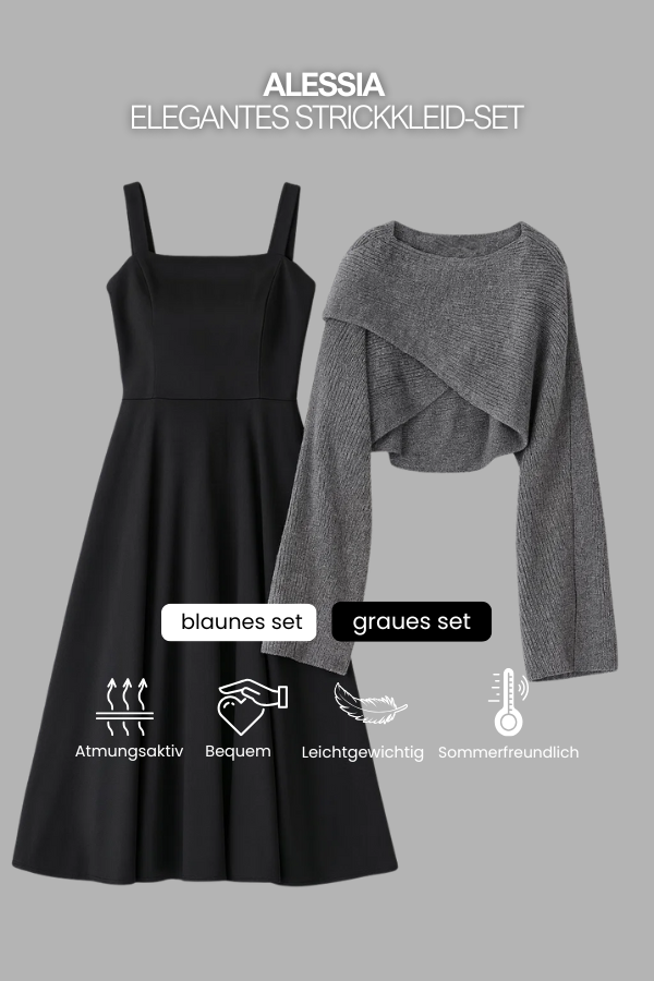 Damen Zweiteiler Regular Fit Strickpullover mit figurbetontem Kleid Set Loungewear Strickkleid-Kombination 2-teilig