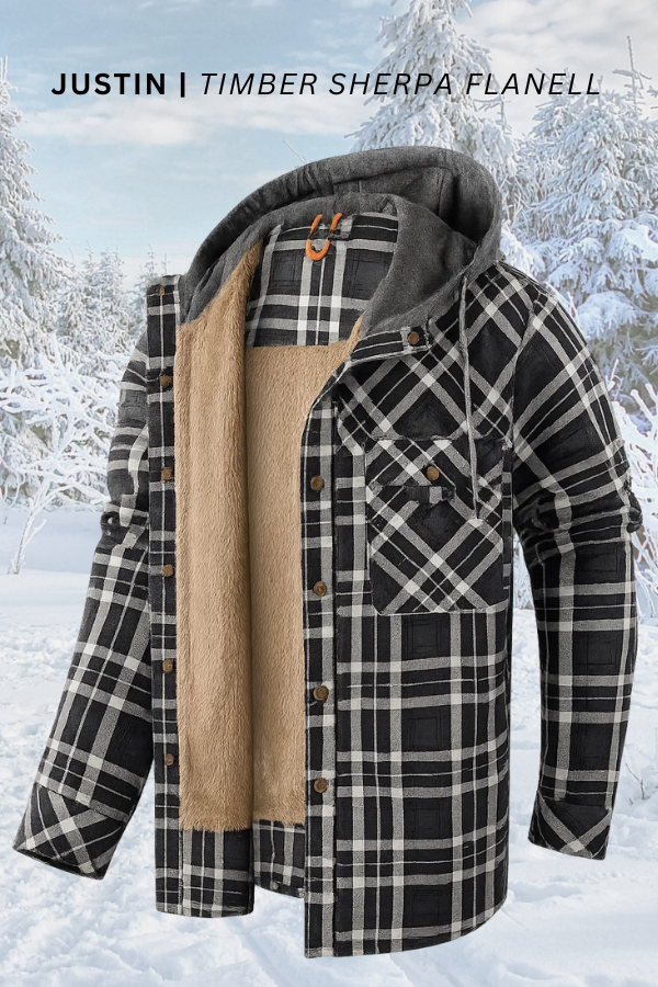 Herren Flanelljacke Sherpa Gefüttert Kapuze Karomuster Warm Regular Fit Übergangsjacke Winter Outdoor Casual