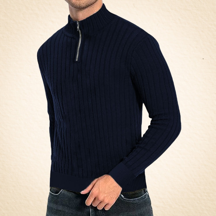 Herren Strickpullover, halber Reißverschluss Stehkragen gerippt bequem elastisch
