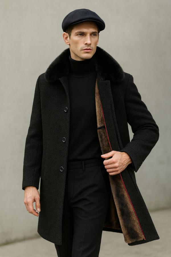 Herren Winterjacke Business Casual Schwarz Kaffee Warm Gefüttert Abnehmbarer Kragen Klassisch Elegant